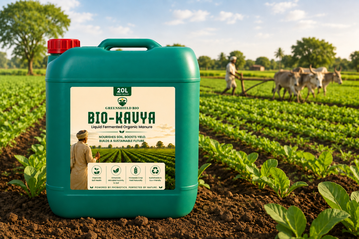 Bio-Kavya Liquid Fermented Organic Manure, 20L, with a farmer in the field